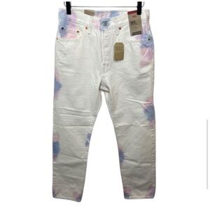 Levi's Women's High Rise Straight Jeans White with Pink and Blue Accents